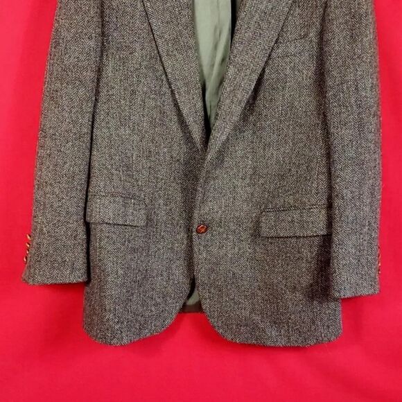 HARRIS TWEED VINTAGE BLAZER BROWN Size 42L Acadamia - Picture 3 of 8